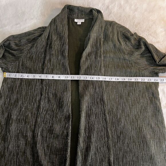 J. Jill PureJill Green Crinkle Slub Cotton Open Cardigan Sweater Women’s L - Picture 8 of 9